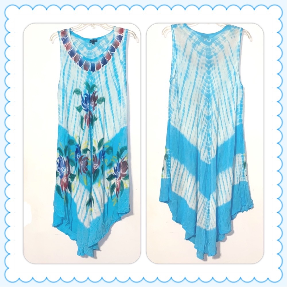 Beach/House Blue Floral Tie Dye Dress NWOT FREE SIZE